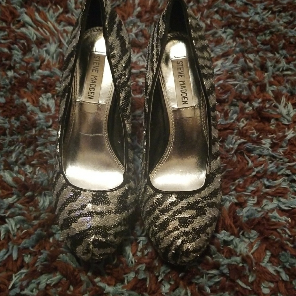 Zebra sequin heels